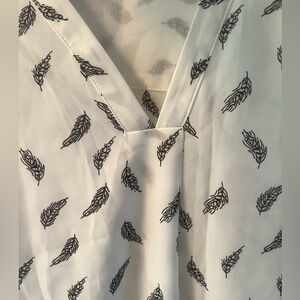 White Blouse with Black Feather Print